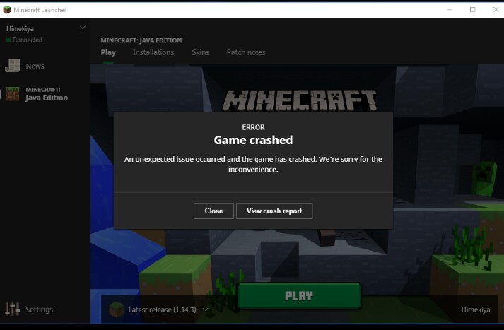 Minecraft crash