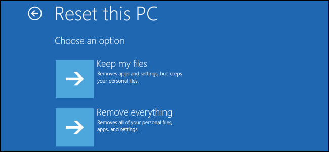 "Reset this PC" in Windows