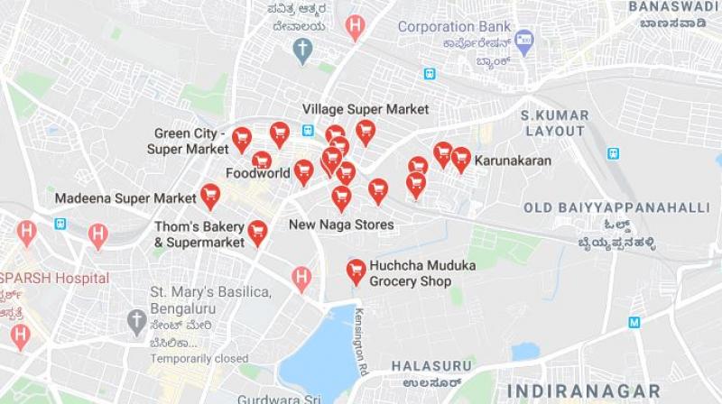 Closest grocery stores by using Google maps