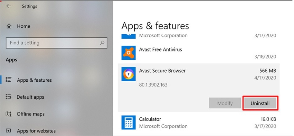 Uninstall Avast Secure Browser