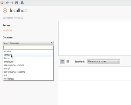 select the needed database and schema in MySQL